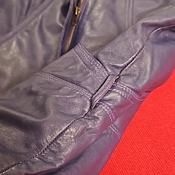 WILSON'S LEATHER Purple bomber biker moto jacket pockets lined  great color! - Picture 12 of 16